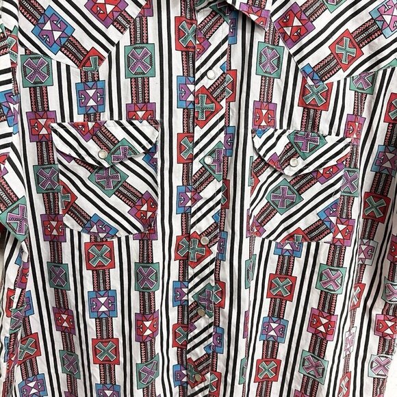 Vintage Sheplers Brush popperPearl Snap Western Aztec Shirt Short Sleeve Size XL - Picture 5 of 8